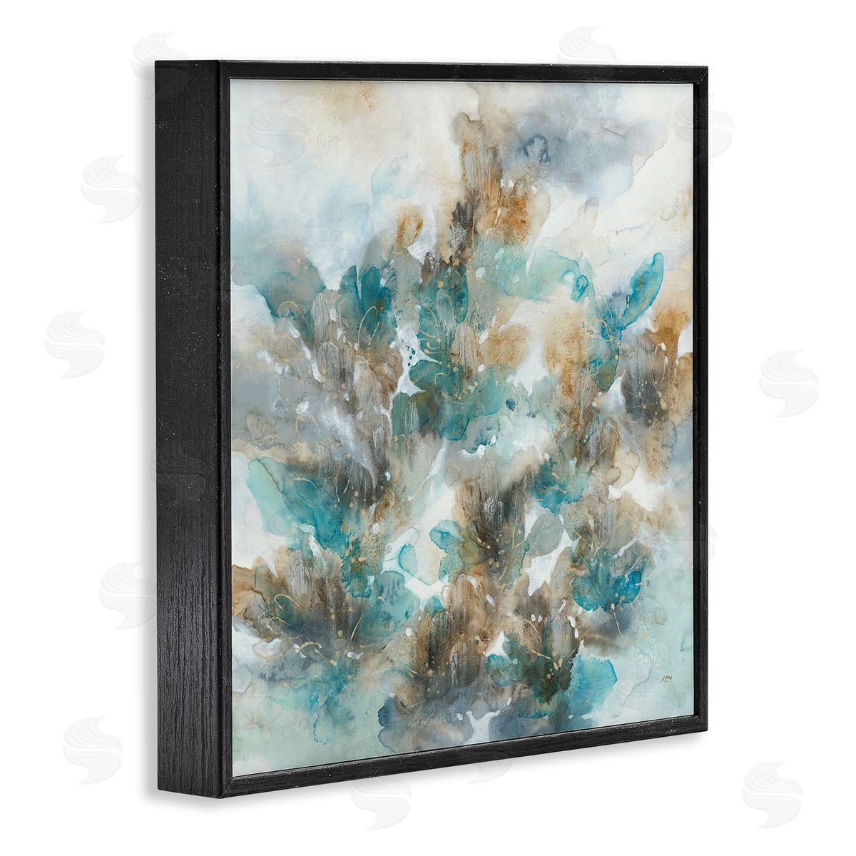 K. Nari Blue Floral Petals Abstract Black Framed Glicee Wall Art Print