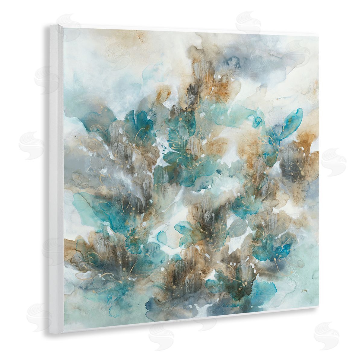 K. Nari Blue Floral Petals Abstract Wooden Wall Plaque Art Print