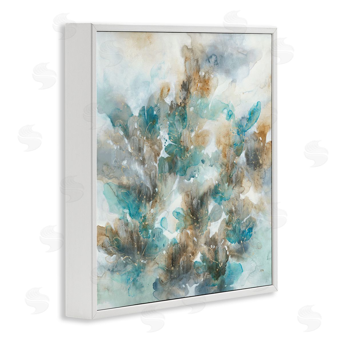 K. Nari Blue Floral Petals Abstract White Framed Glicee Wall Art Print