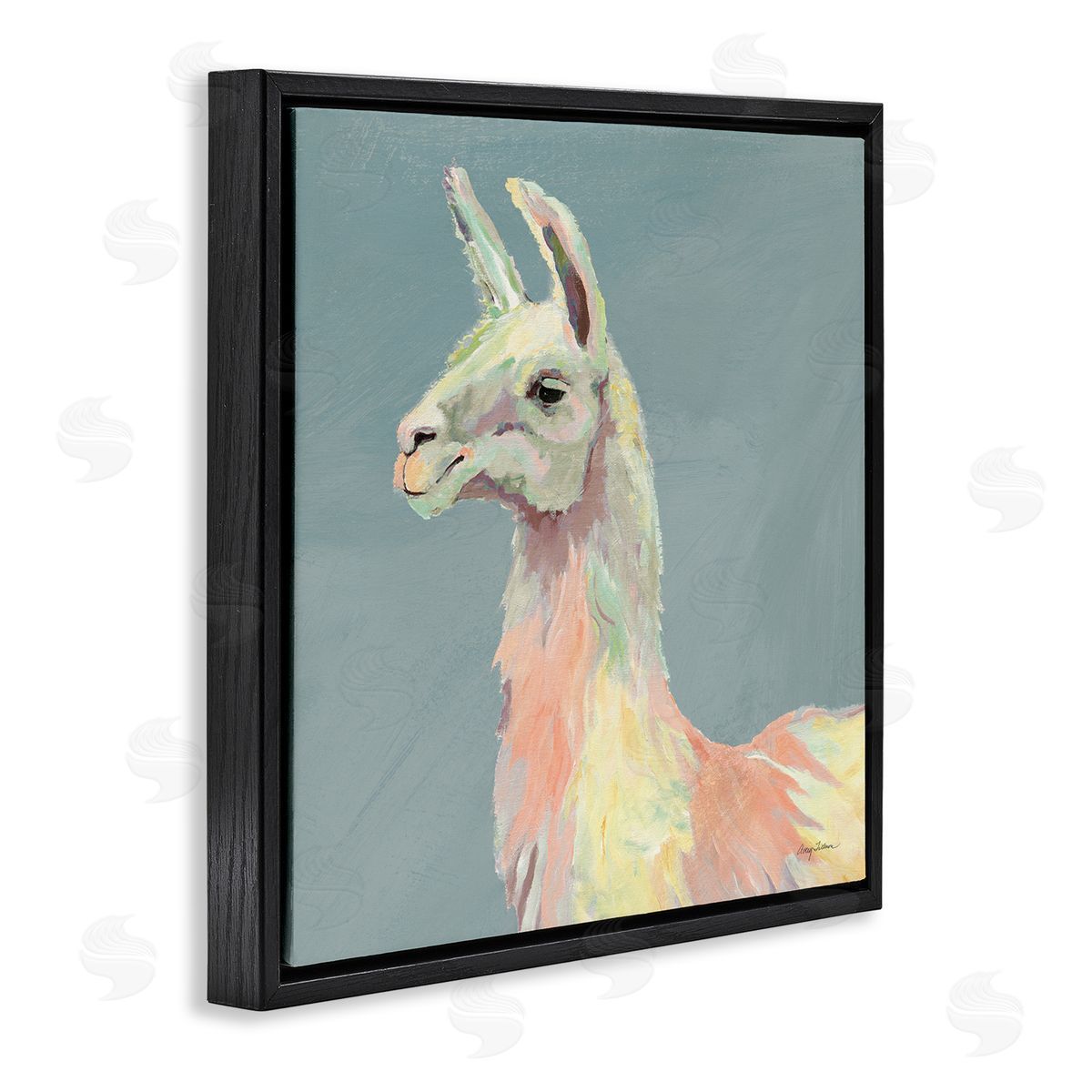 Avery Tillmon Pop Style Llama Portrait Black Floating Frame Canvas Wall Art Print