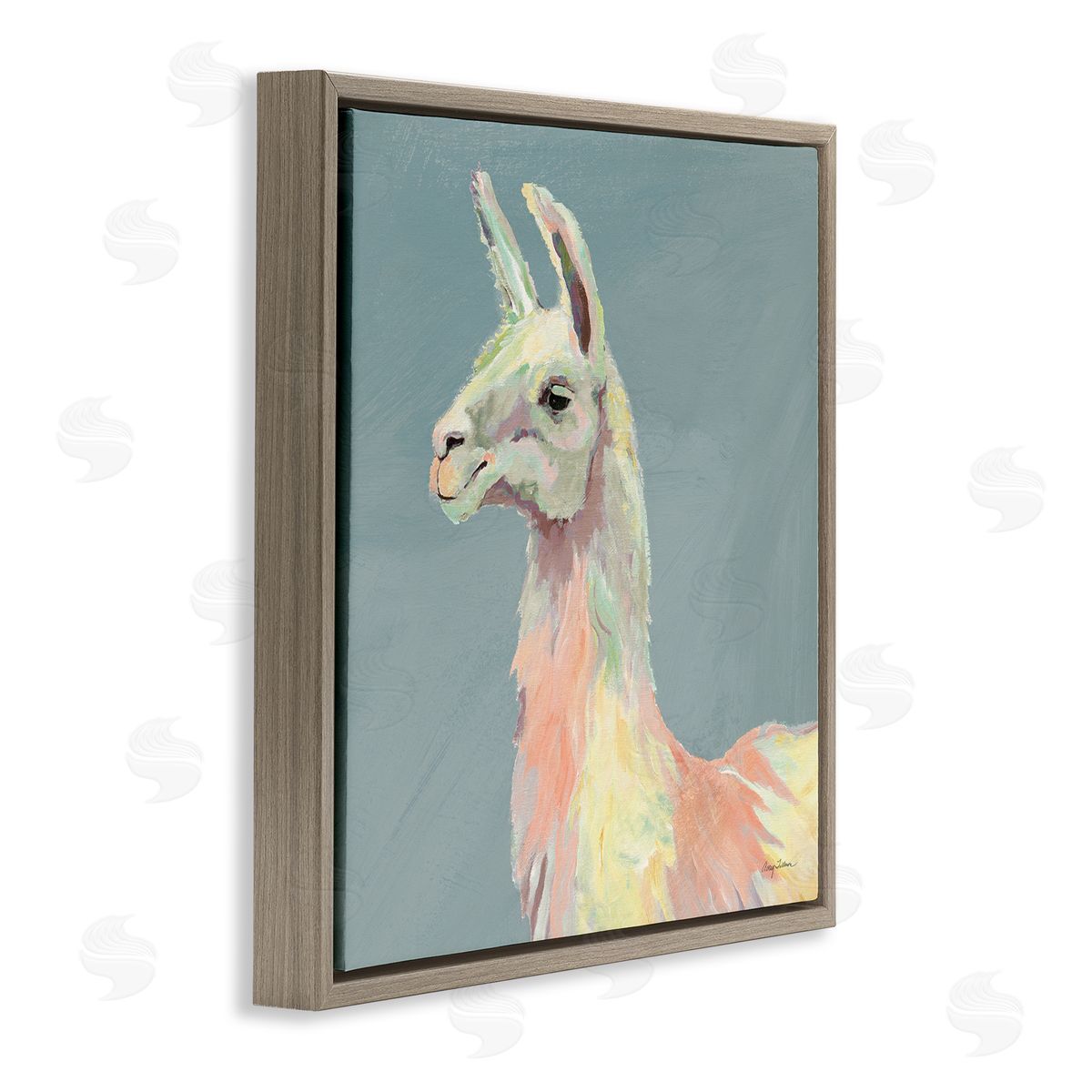 Avery Tillmon Pop Style Llama Portrait Brown Floating Frame Canvas Wall Art Print