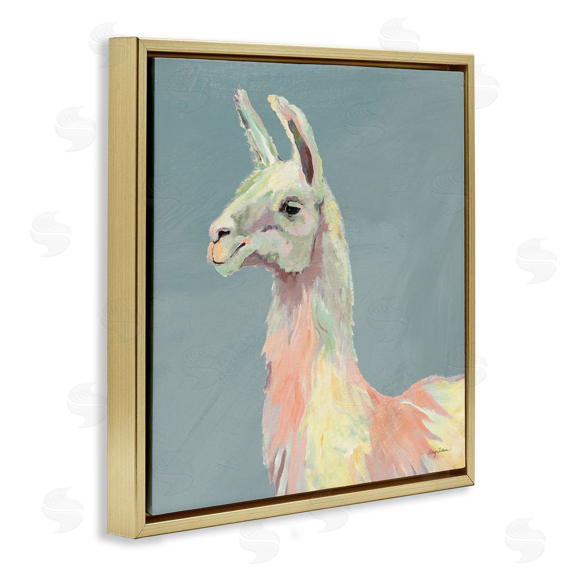 Avery Tillmon Pop Style Llama Portrait Gold Floating Frame Canvas Wall Art Print