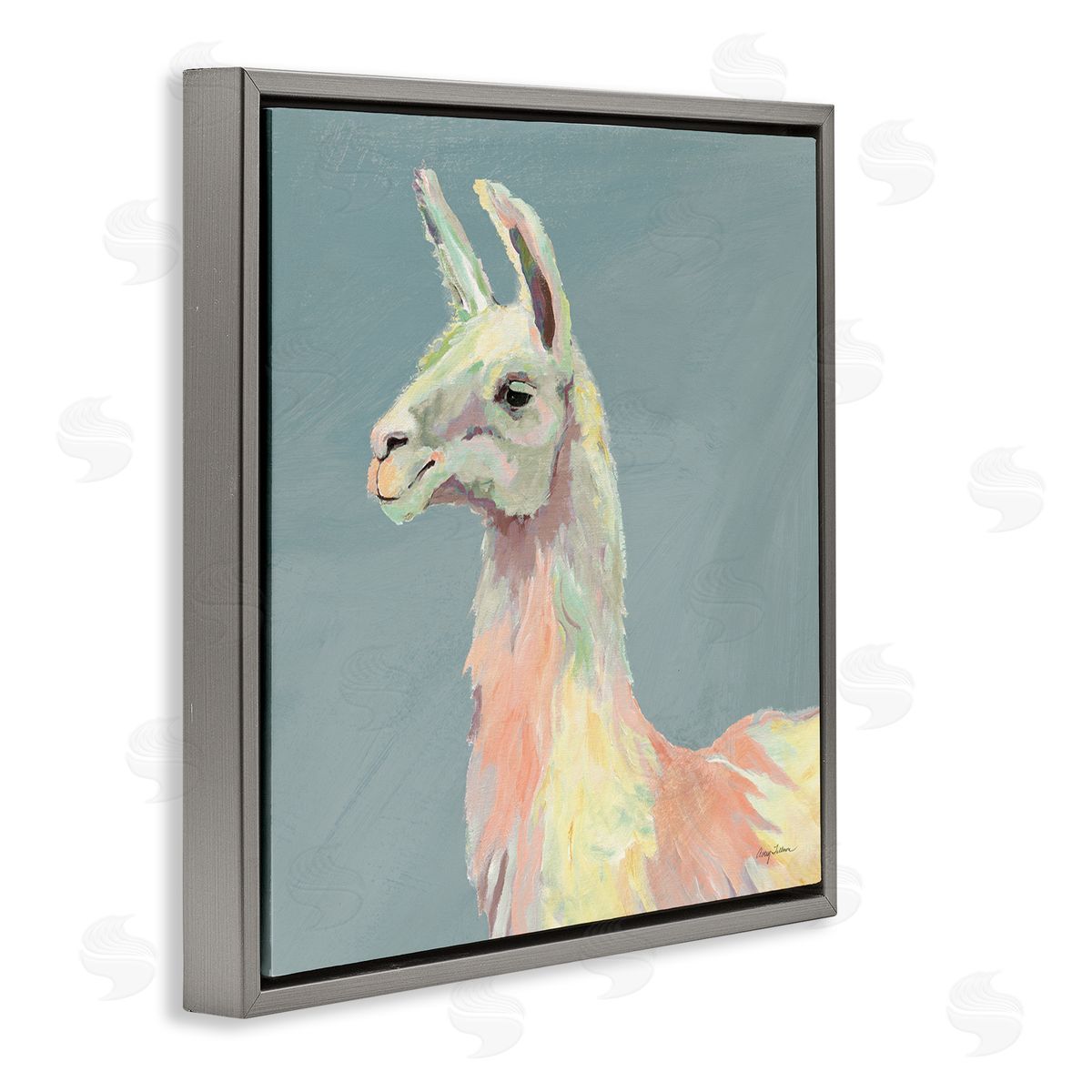 Avery Tillmon Pop Style Llama Portrait Gray Floating Frame Canvas Wall Art Print