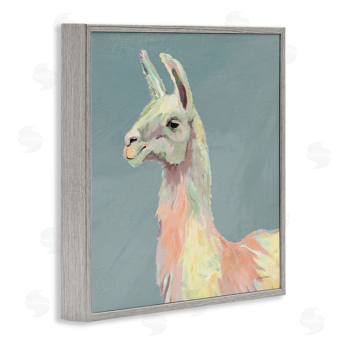 Avery Tillmon Pop Style Llama Portrait Gray Framed Glicee Wall Art Print