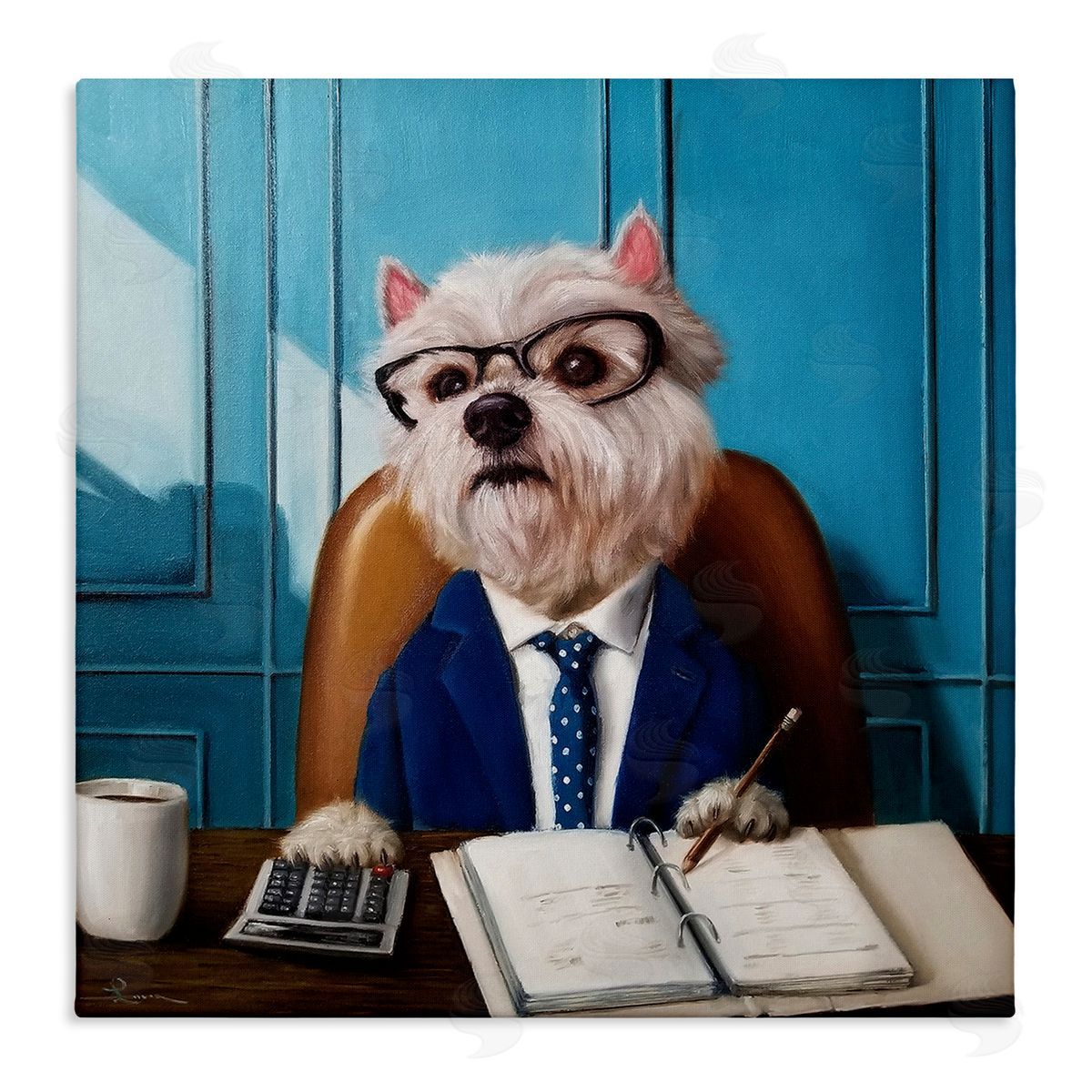Lucia Heffernan Office Worker Terrier Dog Stretched Canvas Wall Art Print