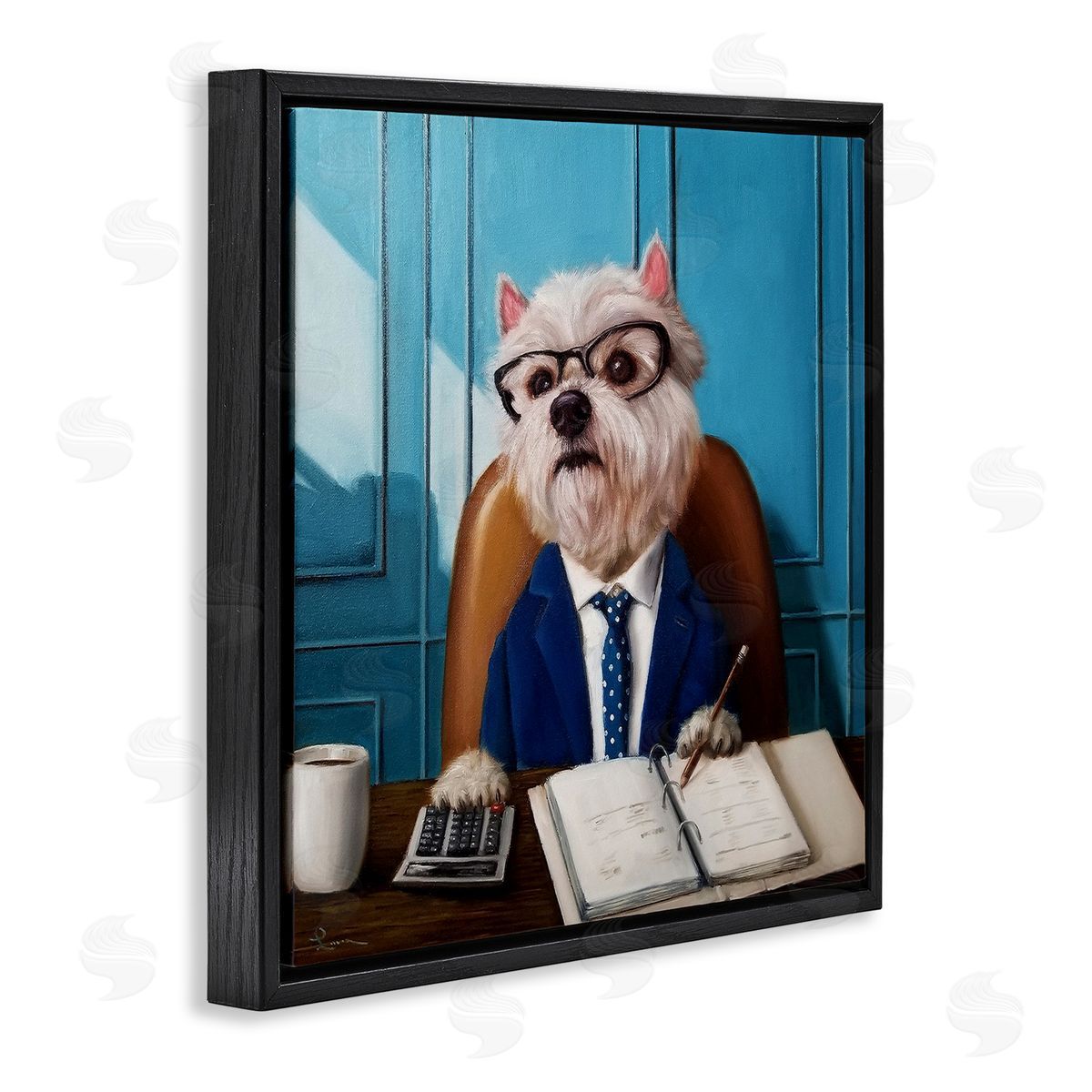 Lucia Heffernan Office Worker Terrier Dog Black Floating Frame Canvas Wall Art Print