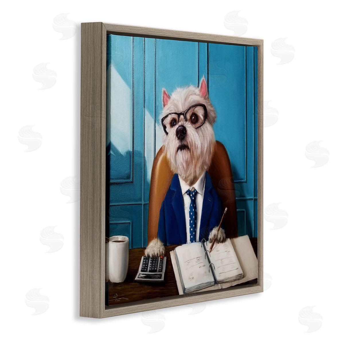 Lucia Heffernan Office Worker Terrier Dog Brown Floating Frame Canvas Wall Art Print