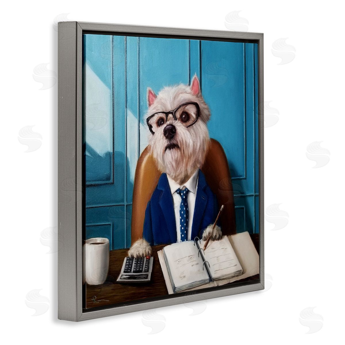 Lucia Heffernan Office Worker Terrier Dog Gray Floating Frame Canvas Wall Art Print
