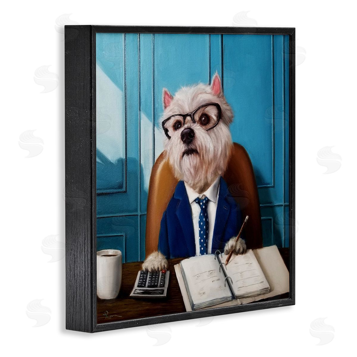 Lucia Heffernan Office Worker Terrier Dog Black Framed Glicee Wall Art Print