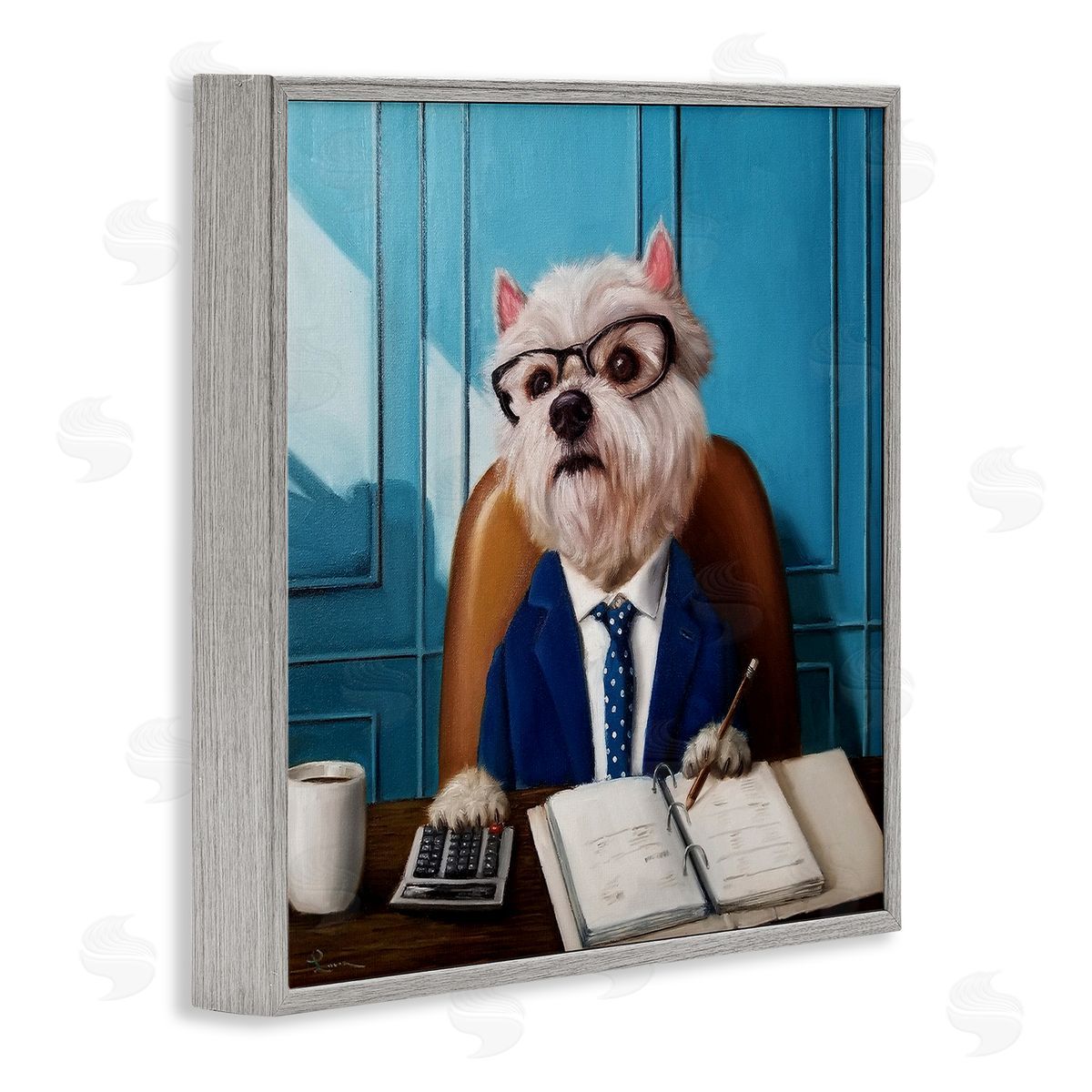 Lucia Heffernan Office Worker Terrier Dog Gray Framed Glicee Wall Art Print