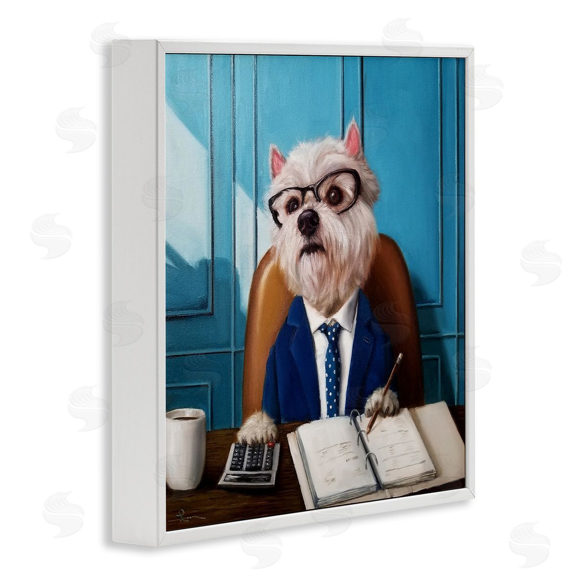 Lucia Heffernan Office Worker Terrier Dog White Framed Glicee Wall Art Print