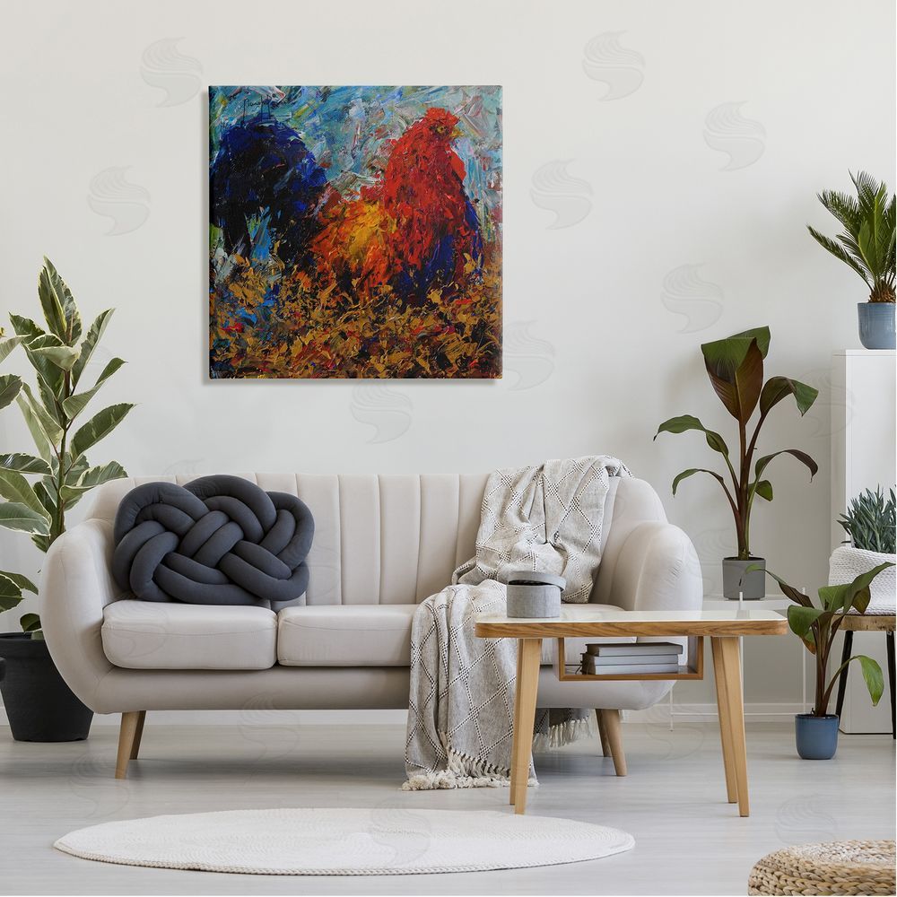 Joseph Marshal Foster Impressionist Rooster Modern Portrait Canvas Wall Art in Room