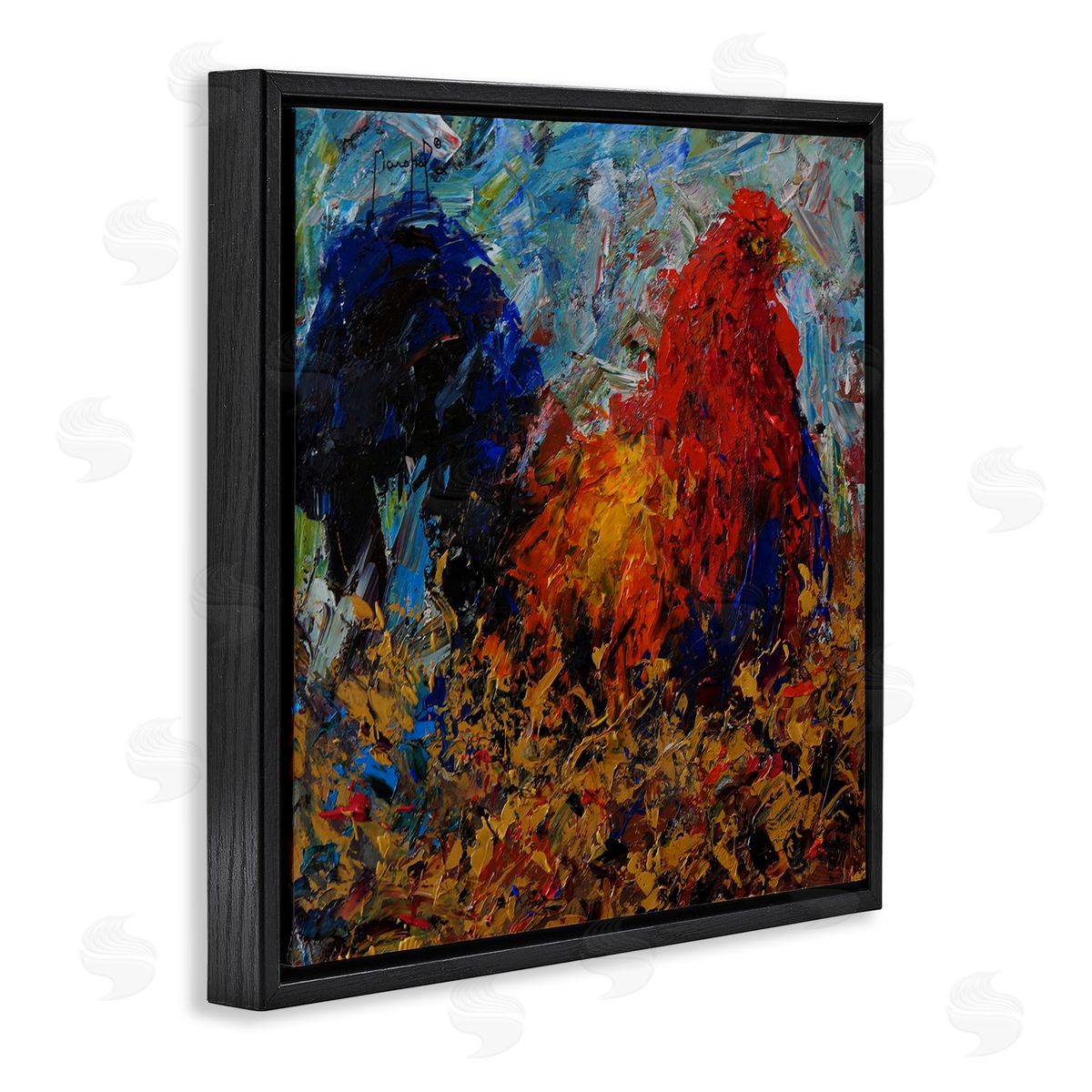 Joseph Marshal Foster Impressionist Rooster Modern Portrait Black Floating Frame Canvas Wall Art Print
