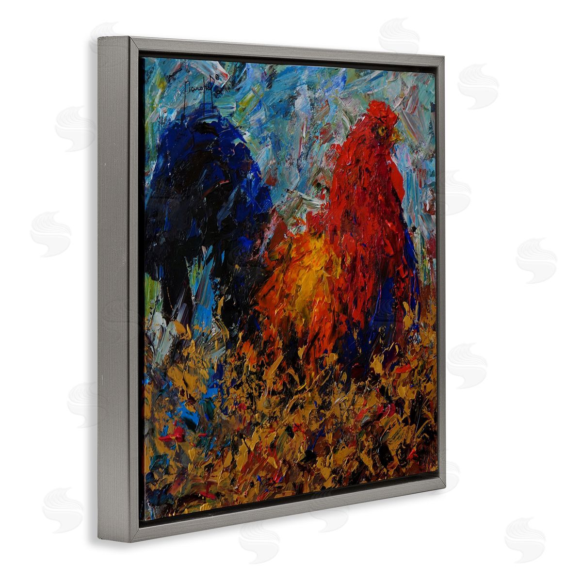 Joseph Marshal Foster Impressionist Rooster Modern Portrait Gray Floating Frame Canvas Wall Art Print