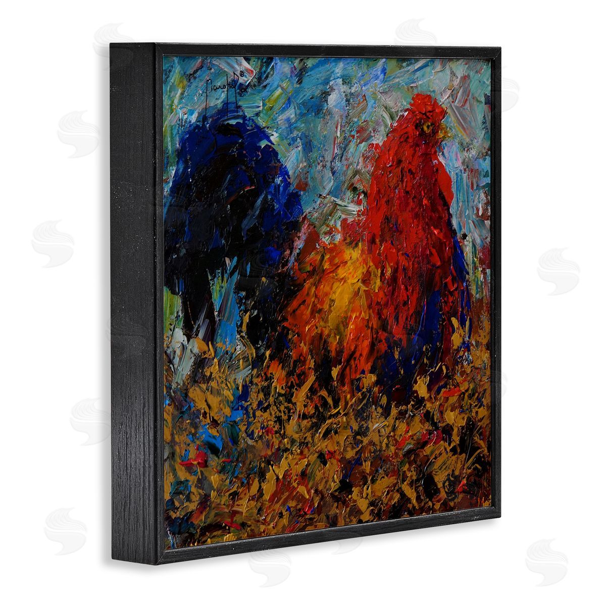Joseph Marshal Foster Impressionist Rooster Modern Portrait Black Framed Glicee Wall Art Print