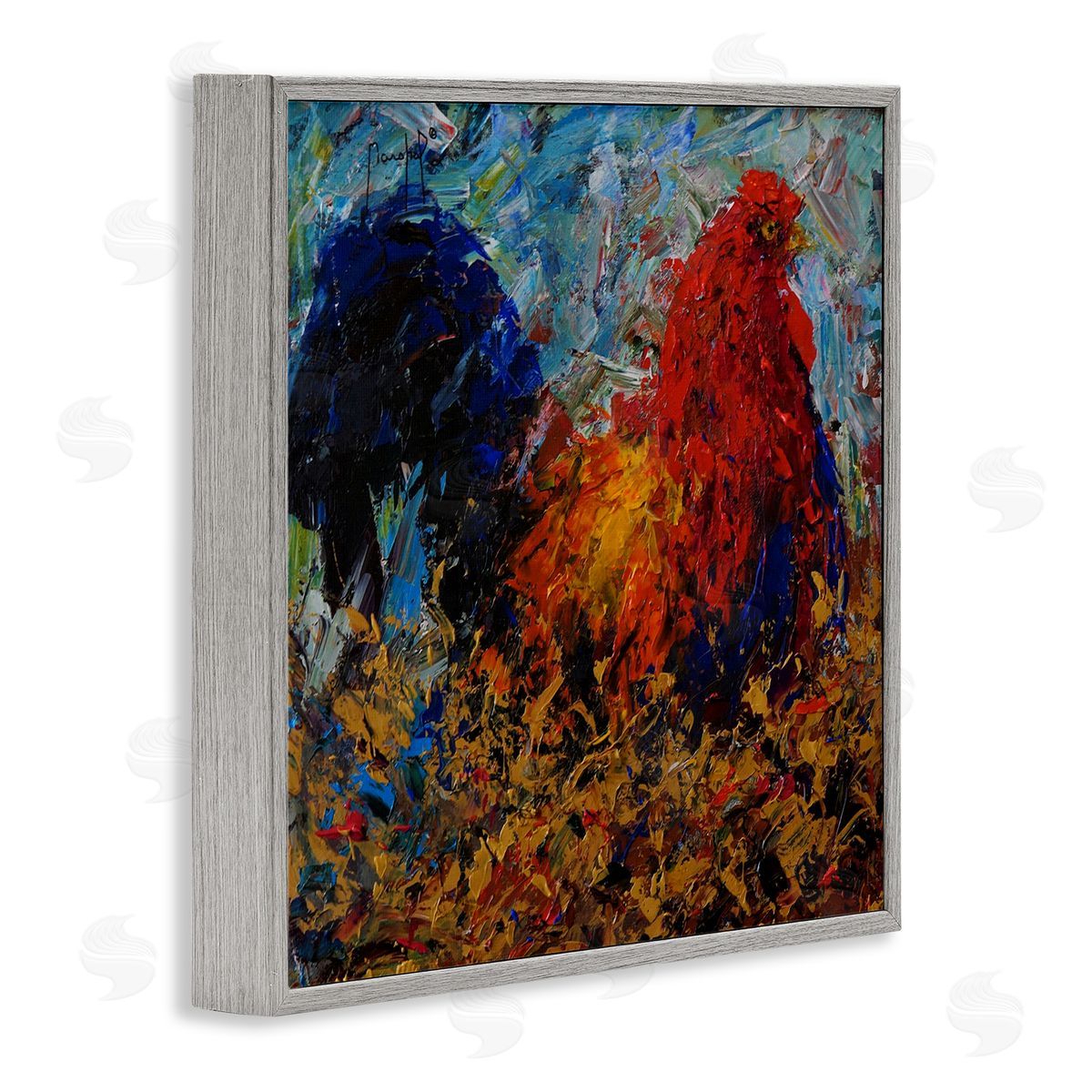 Joseph Marshal Foster Impressionist Rooster Modern Portrait Gray Framed Glicee Wall Art Print