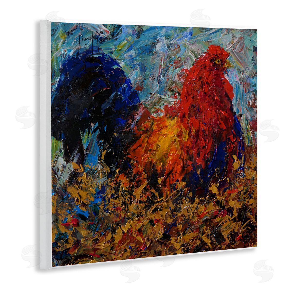 Joseph Marshal Foster Impressionist Rooster Modern Portrait Wooden Wall Plaque Art Print
