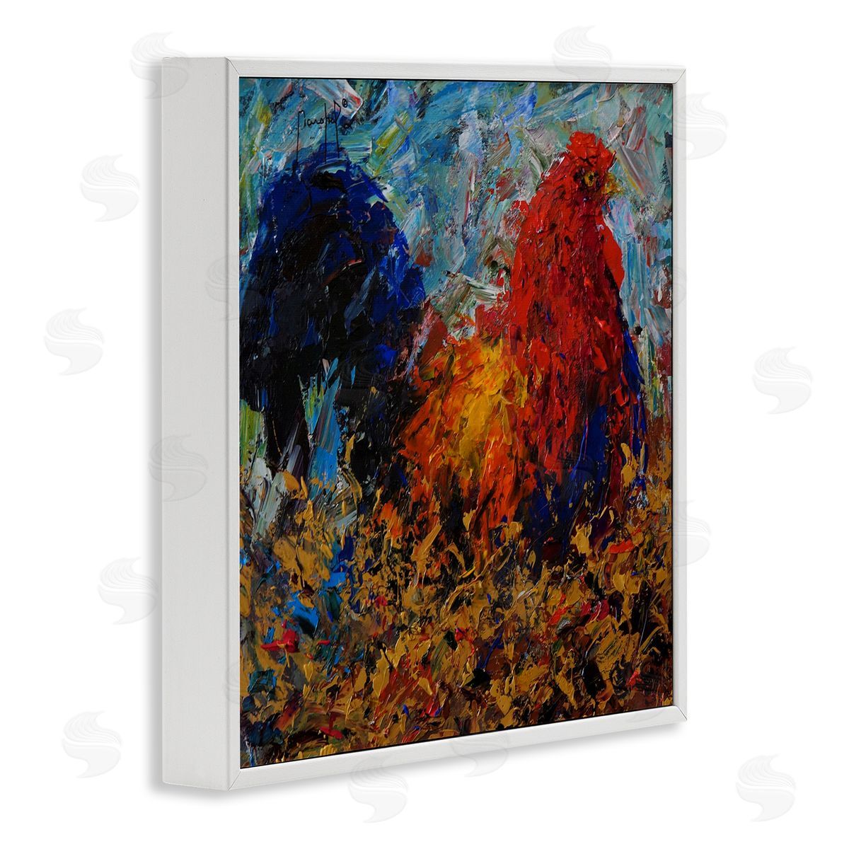 Joseph Marshal Foster Impressionist Rooster Modern Portrait White Framed Glicee Wall Art Print