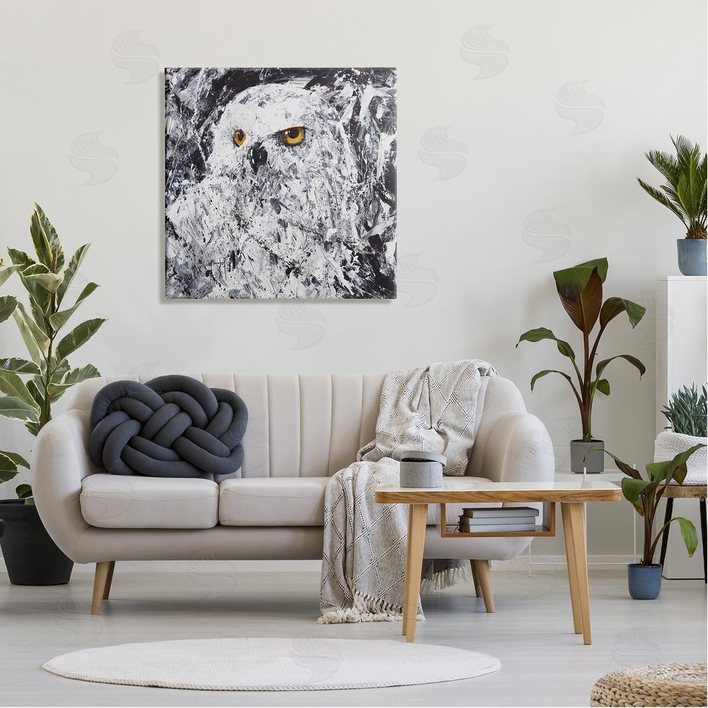 Joseph Marshal Foster Modern Snowy Owl Portrait Canvas Wall Art in Room
