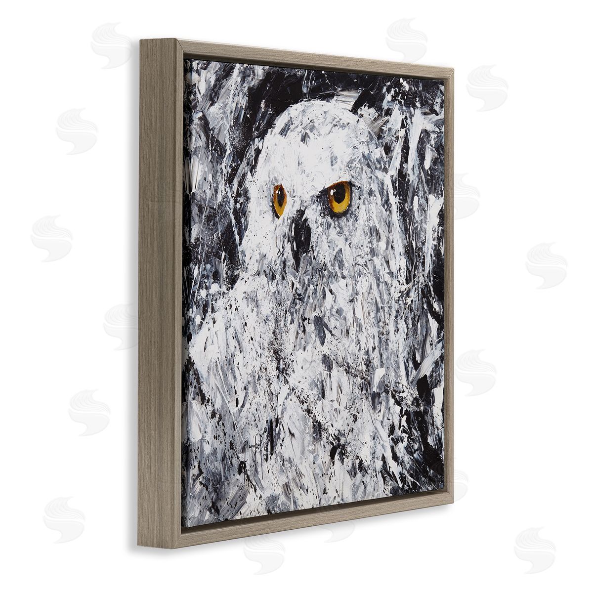 Joseph Marshal Foster Modern Snowy Owl Portrait Brown Floating Frame Canvas Wall Art Print