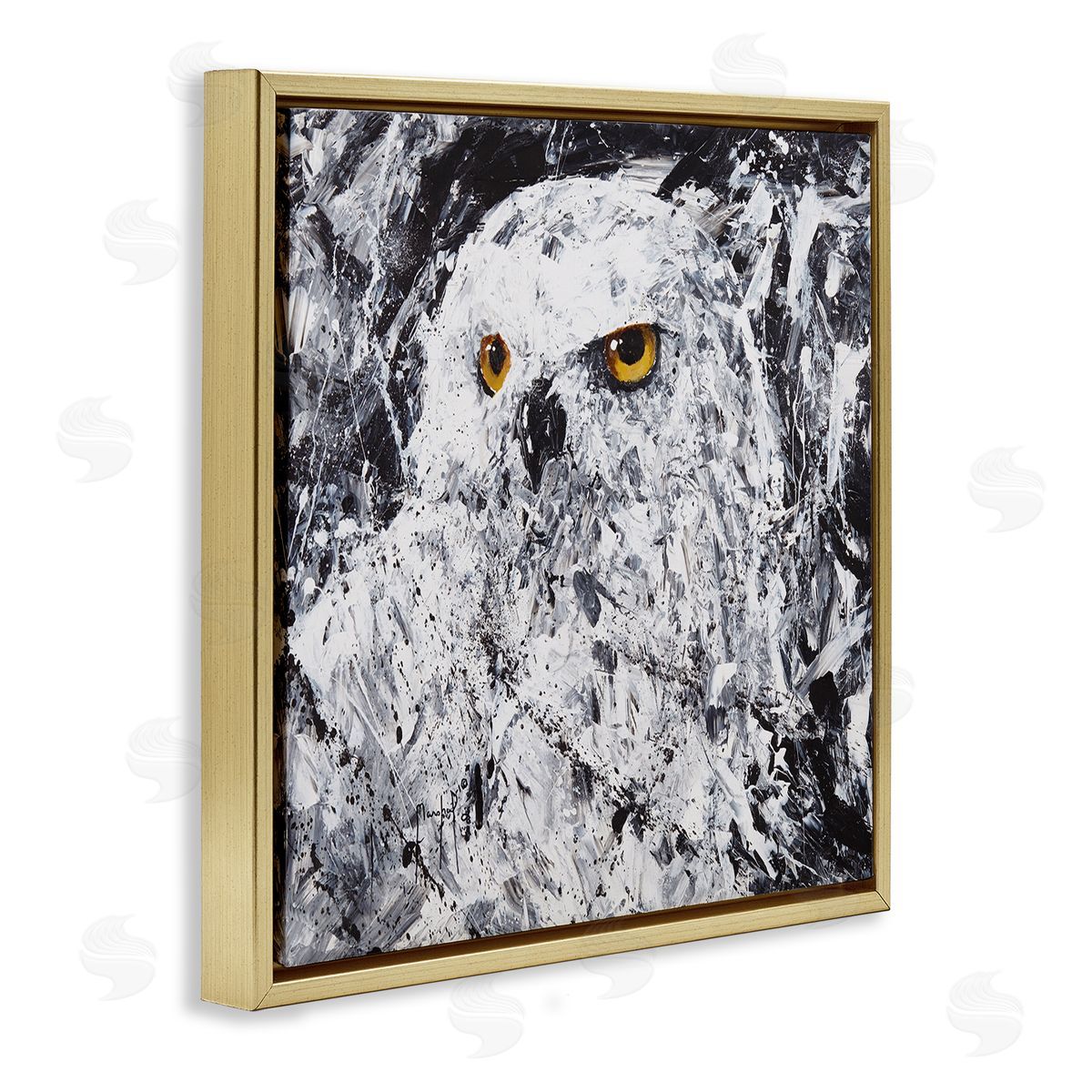 Joseph Marshal Foster Modern Snowy Owl Portrait Gold Floating Frame Canvas Wall Art Print