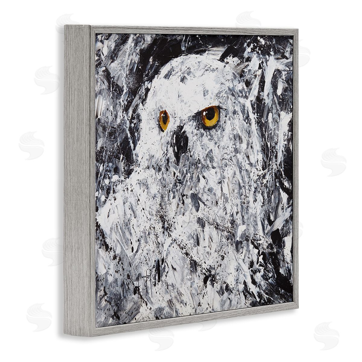 Joseph Marshal Foster Modern Snowy Owl Portrait Gray Framed Glicee Wall Art Print