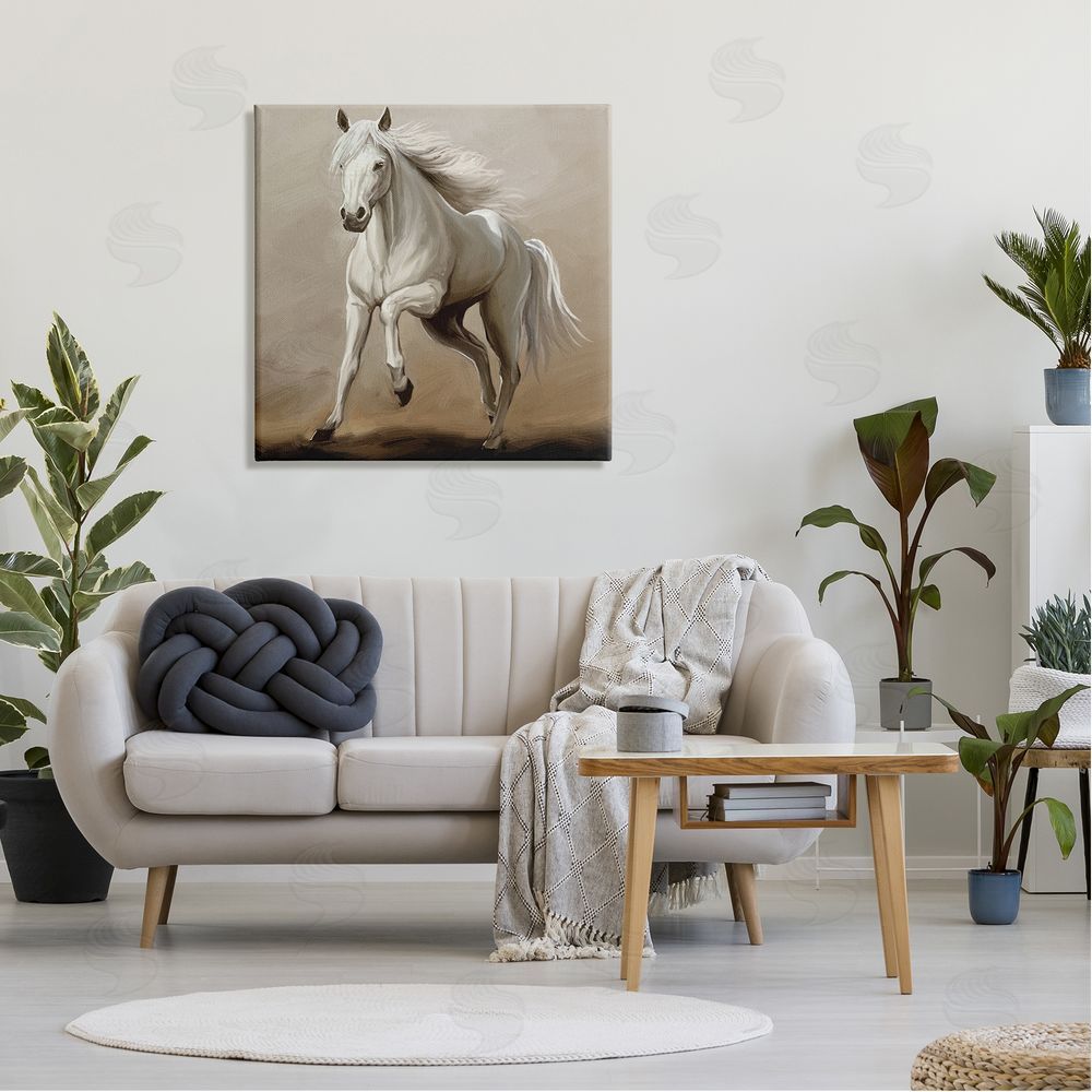 Ziwei Li Galloping Horse White Stallion Canvas Wall Art in Room