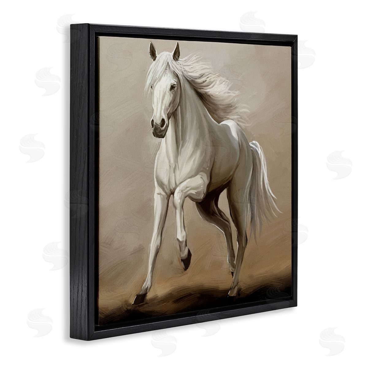 Ziwei Li Galloping Horse White Stallion Black Floating Frame Canvas Wall Art Print