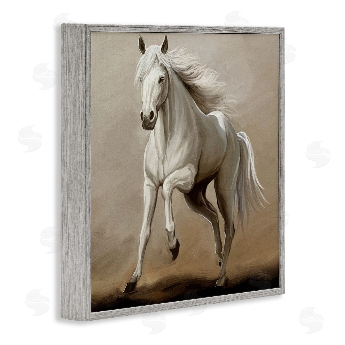 Ziwei Li Galloping Horse White Stallion Gray Framed Glicee Wall Art Print