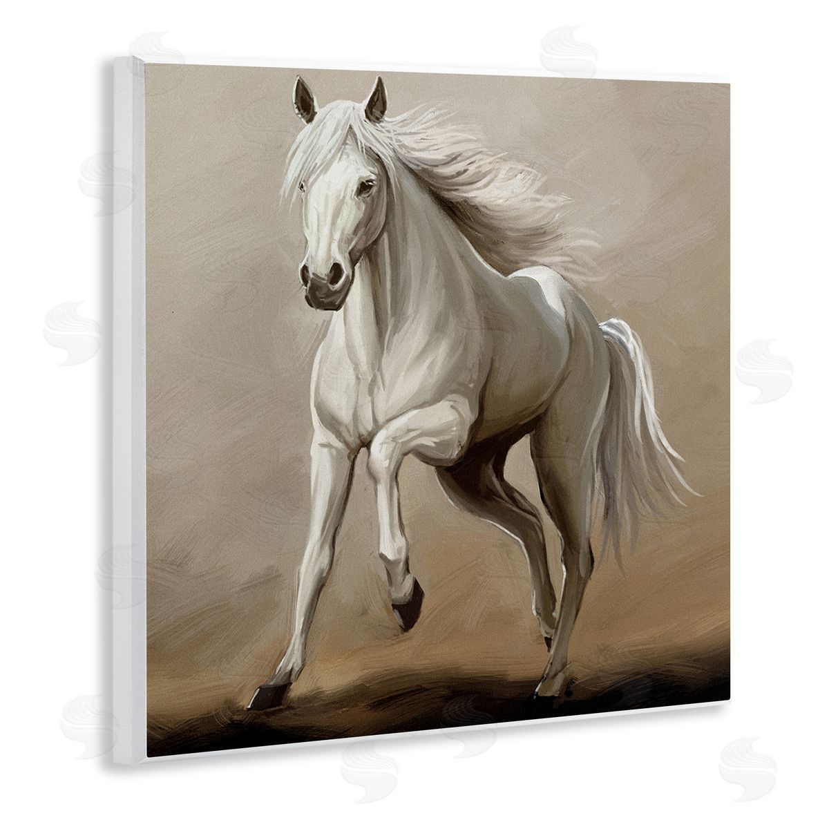 Ziwei Li Galloping Horse White Stallion Wooden Wall Plaque Art Print