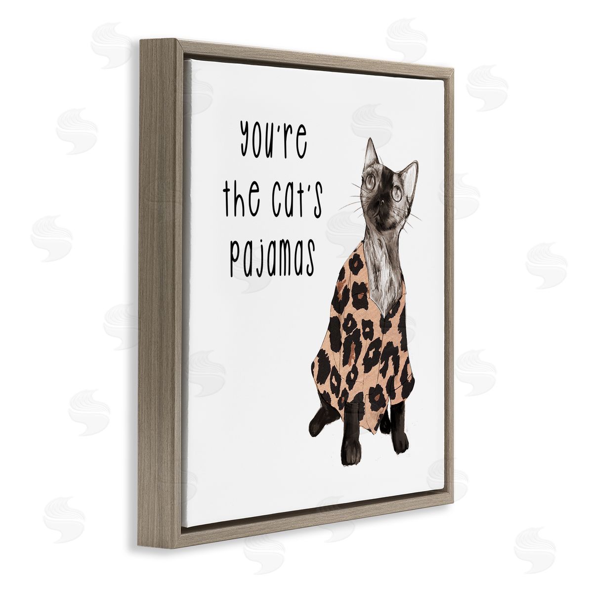 Stupell Studio The Cat's Pajamas Humor Brown Floating Frame Canvas Wall Art Print