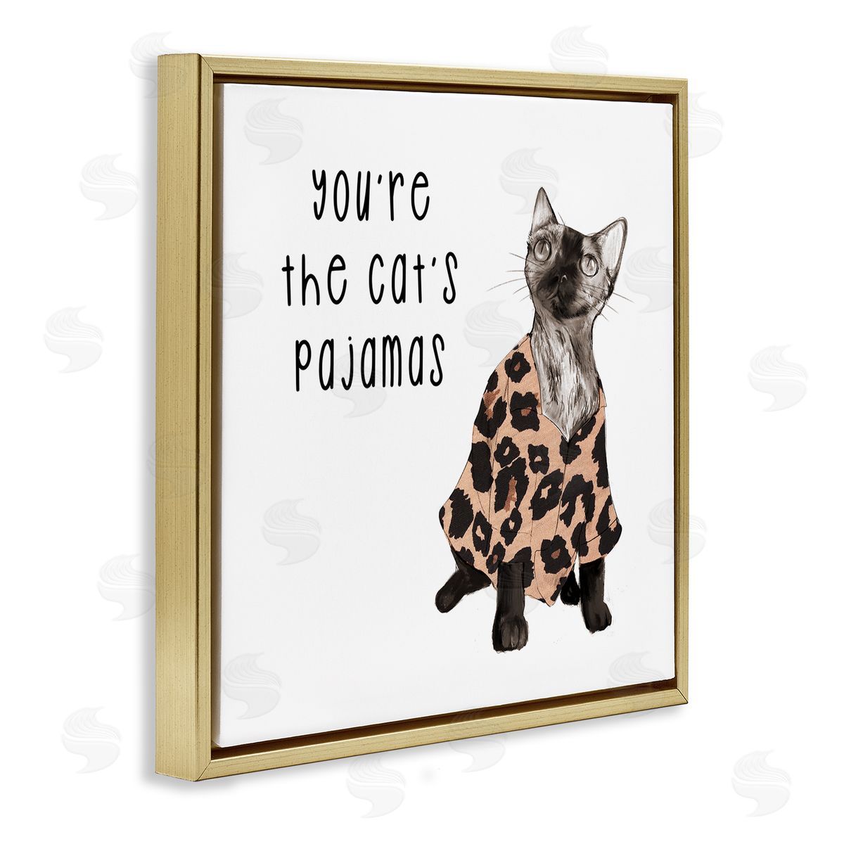 Stupell Studio The Cat's Pajamas Humor Gold Floating Frame Canvas Wall Art Print
