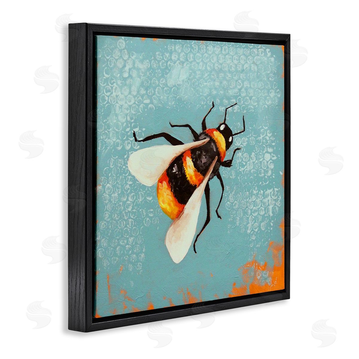 Lucia Stewart Bumble Bee Blue Hive Pattern Black Floating Frame Canvas Wall Art Print