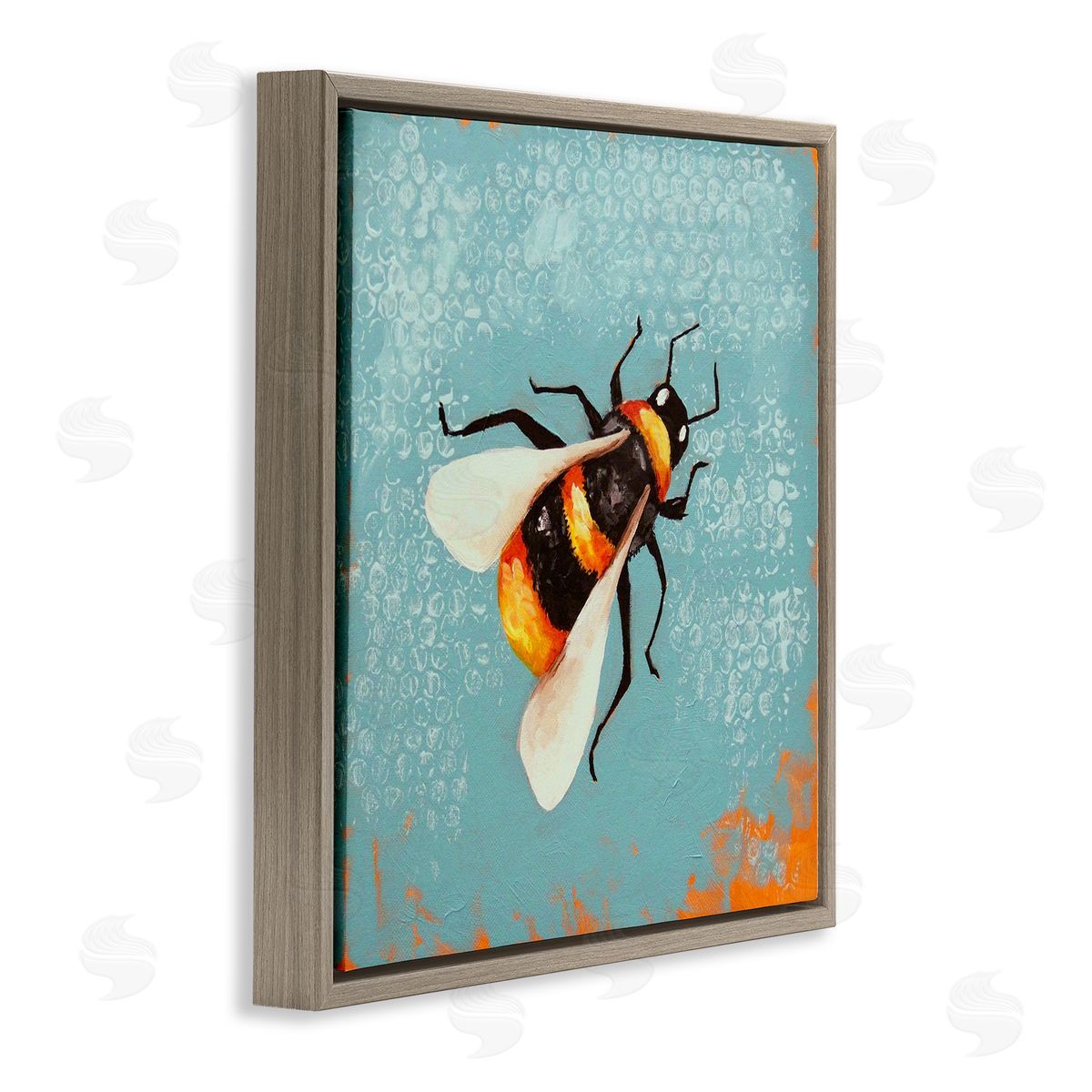 Lucia Stewart Bumble Bee Blue Hive Pattern Brown Floating Frame Canvas Wall Art Print
