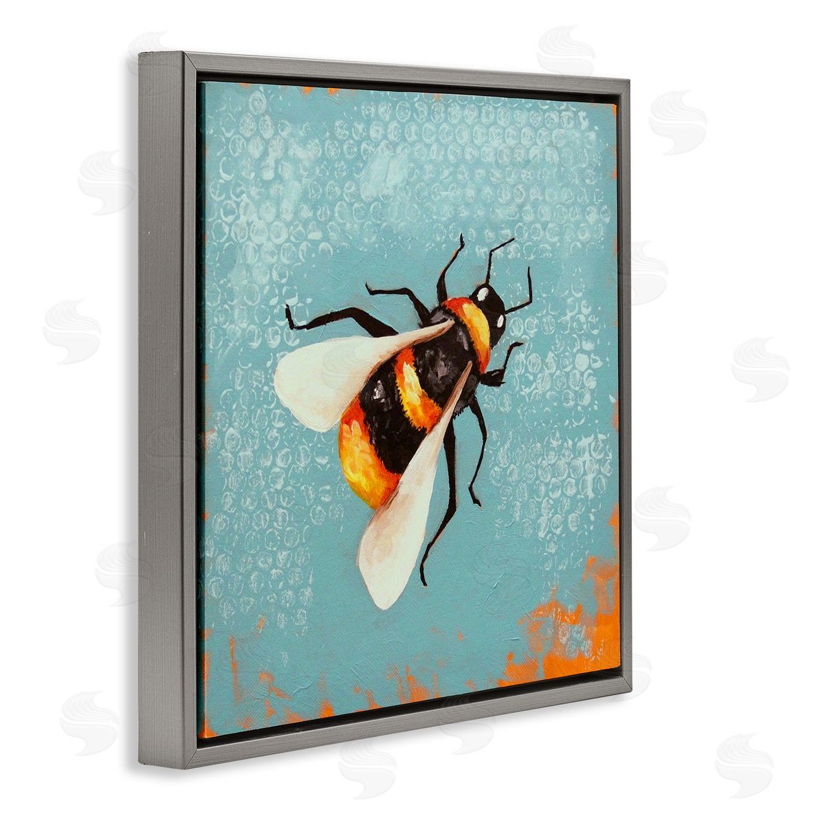 Lucia Stewart Bumble Bee Blue Hive Pattern Gray Floating Frame Canvas Wall Art Print