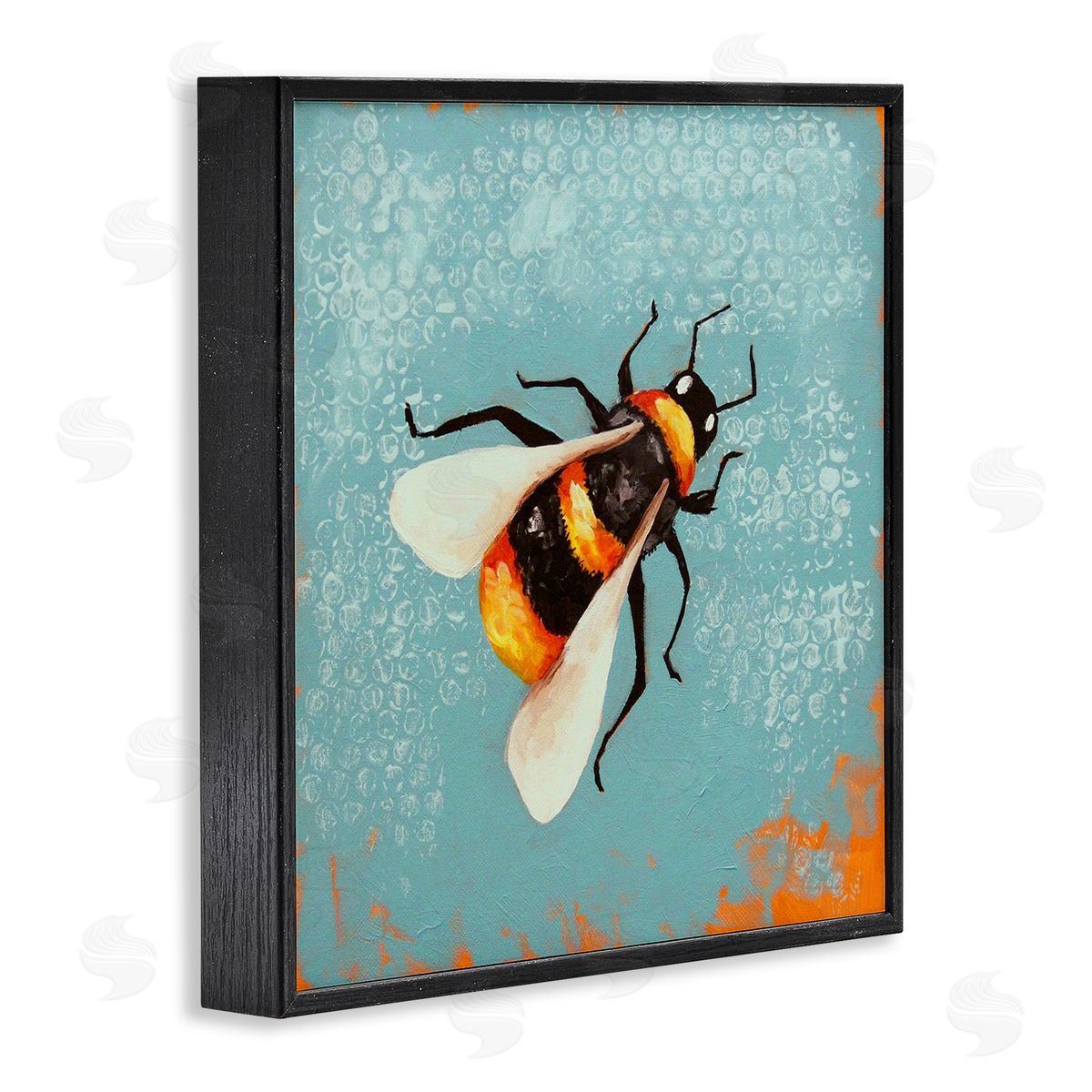 Lucia Stewart Bumble Bee Blue Hive Pattern Black Framed Glicee Wall Art Print