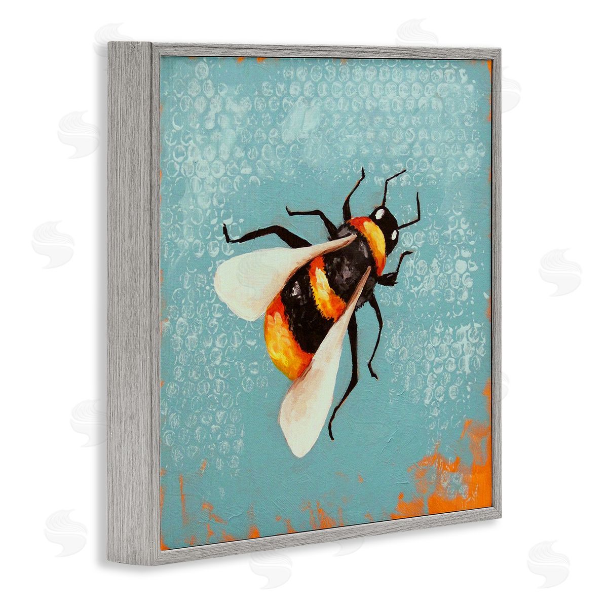 Lucia Stewart Bumble Bee Blue Hive Pattern Gray Framed Glicee Wall Art Print