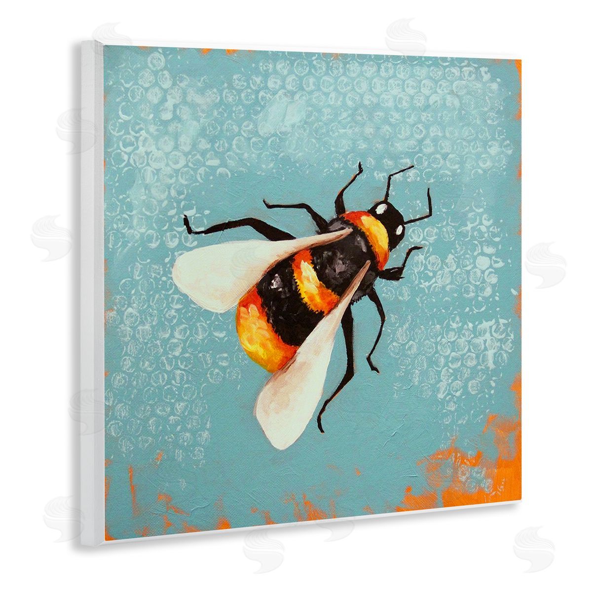 Lucia Stewart Bumble Bee Blue Hive Pattern Wooden Wall Plaque Art Print