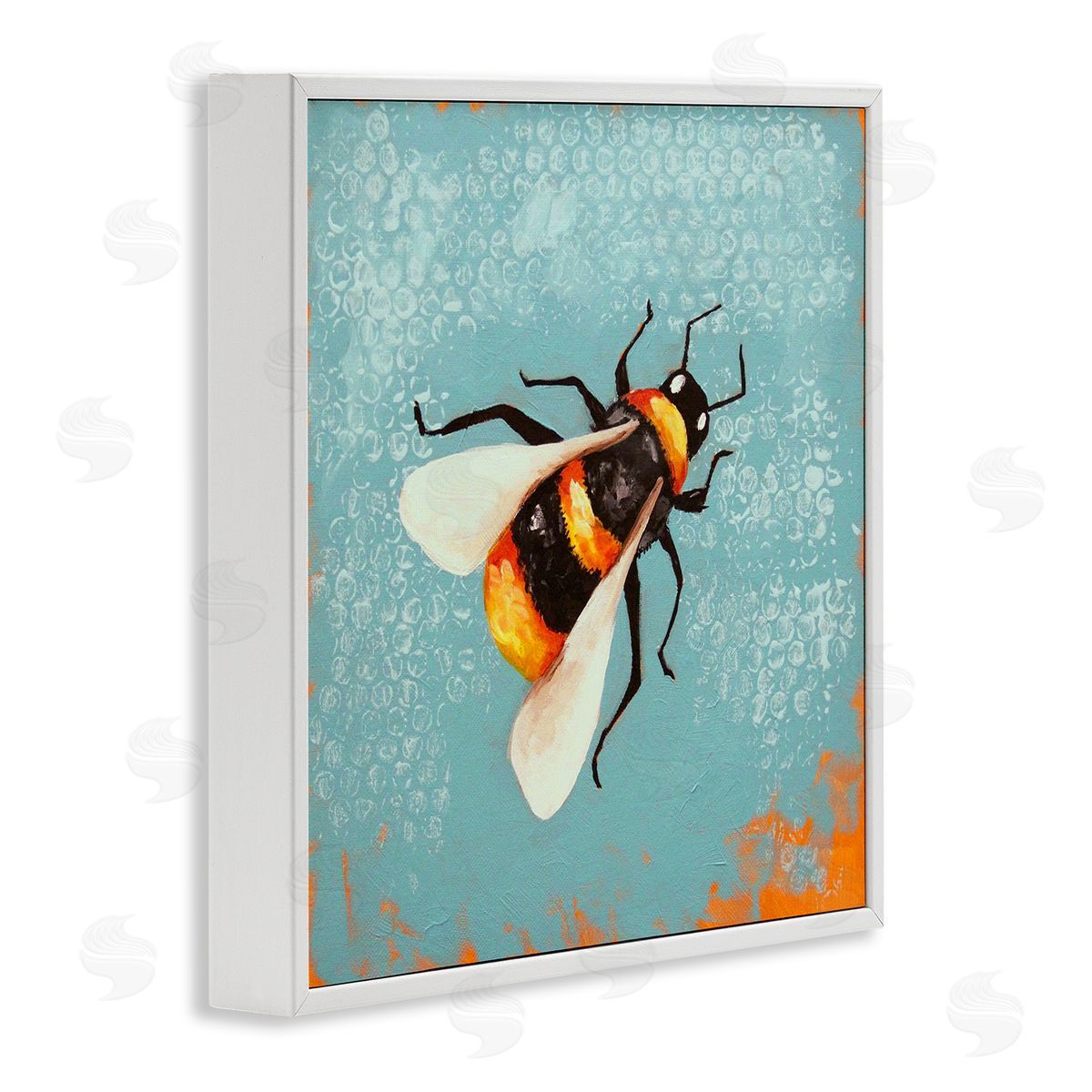 Lucia Stewart Bumble Bee Blue Hive Pattern White Framed Glicee Wall Art Print
