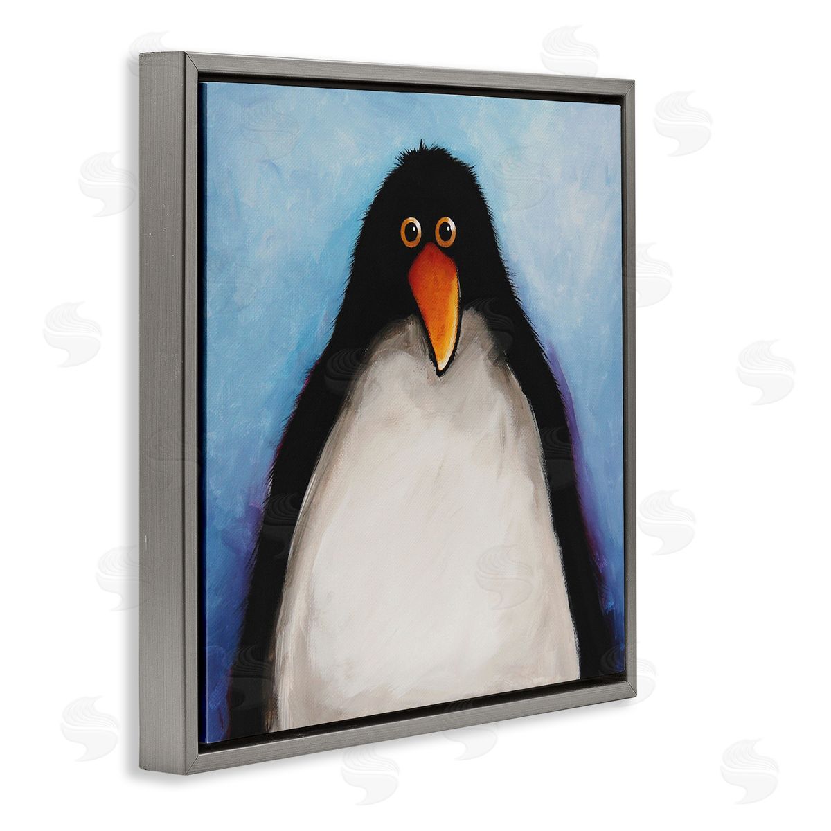 Lucia Stewart Gazing Penguin Portrait Gray Floating Frame Canvas Wall Art Print
