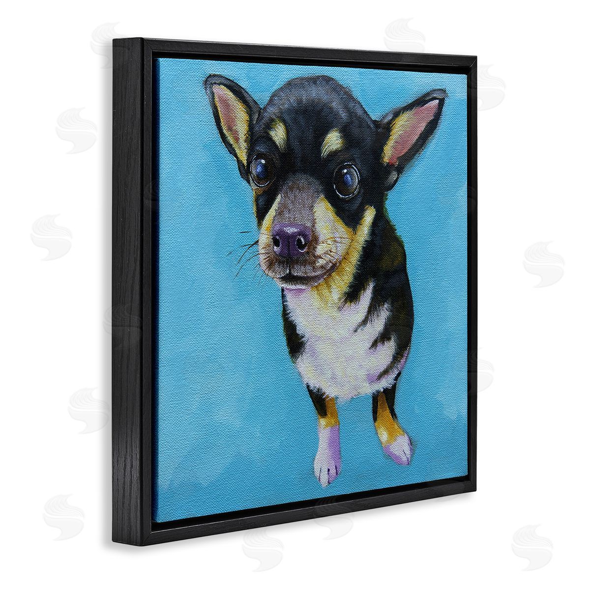 Lucia Stewart Blue Vivid Chihuahua Dog Black Floating Frame Canvas Wall Art Print