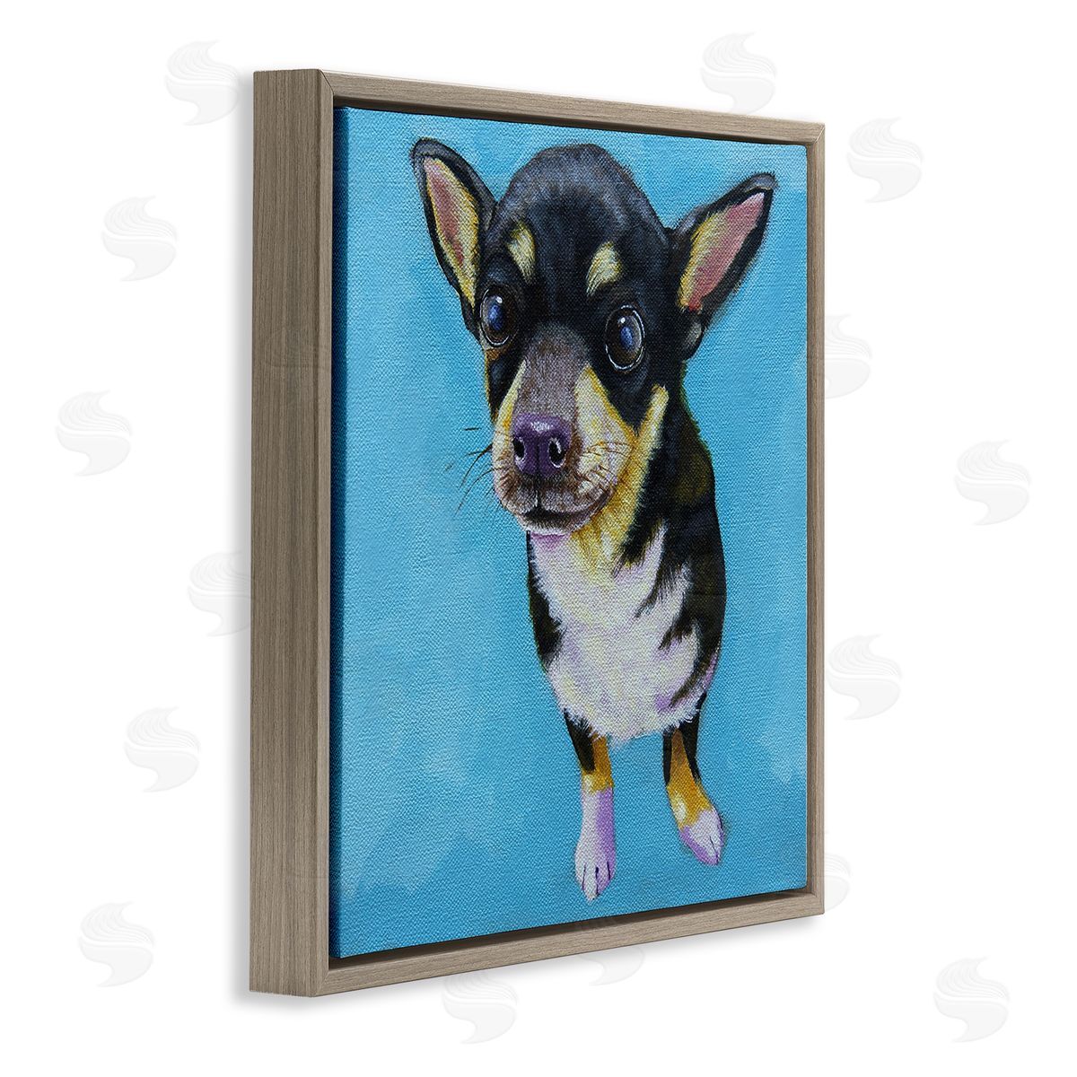 Lucia Stewart Blue Vivid Chihuahua Dog Brown Floating Frame Canvas Wall Art Print