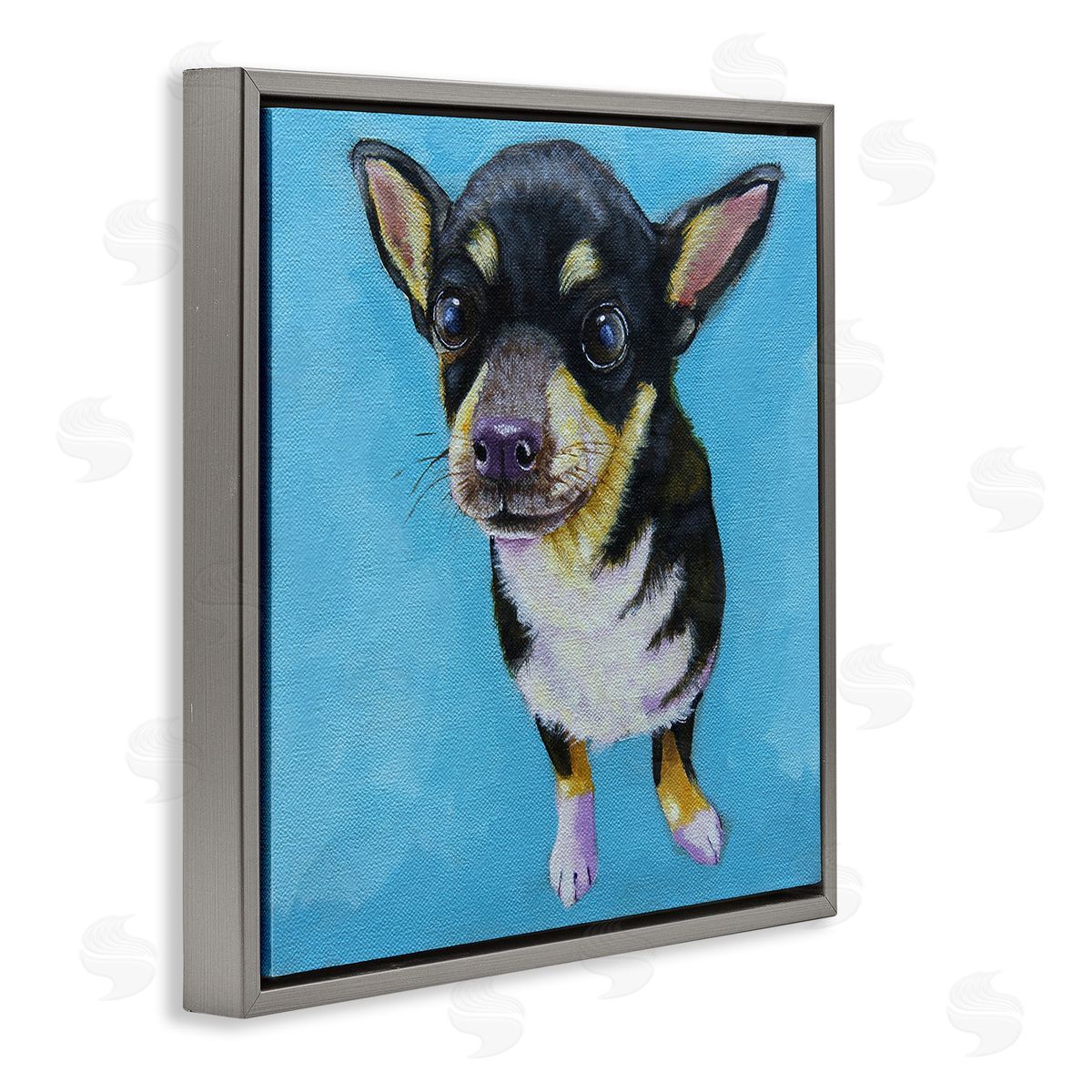Lucia Stewart Blue Vivid Chihuahua Dog Gray Floating Frame Canvas Wall Art Print