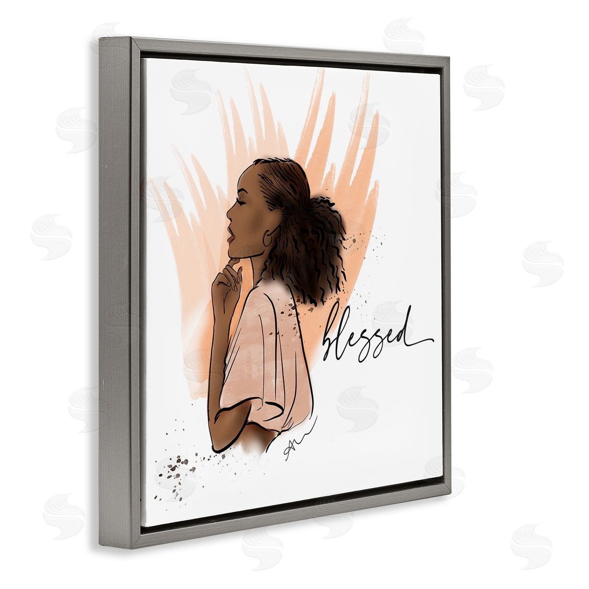 Alison Petrie Blessed Woman Portrait Gray Floating Frame Canvas Wall Art Print