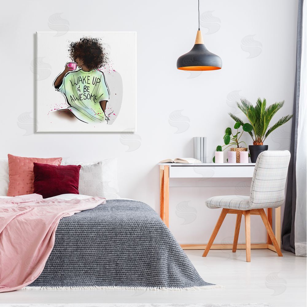 Alison Petrie Wake Up Be Awesome Phrase Canvas Wall Art in Room
