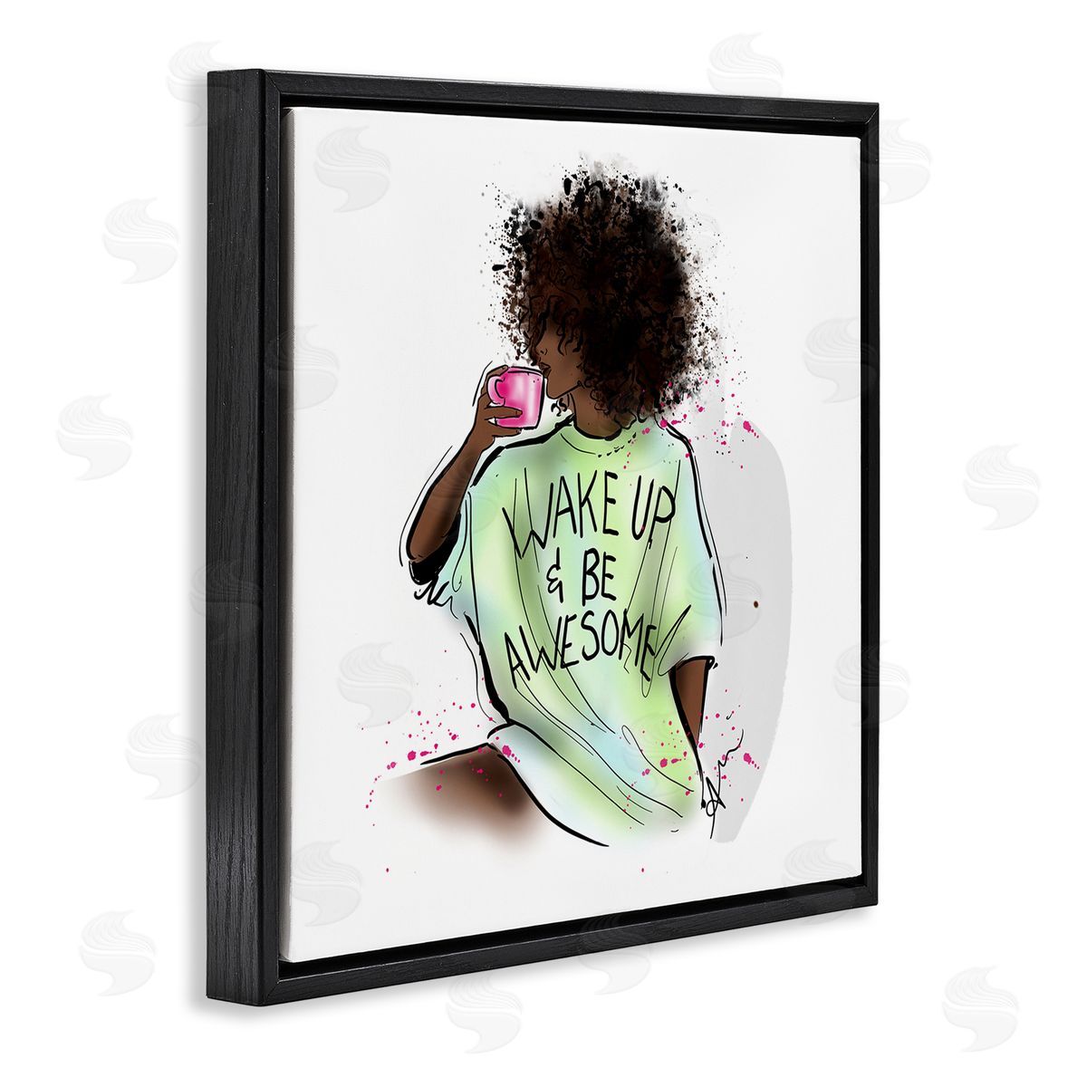 Alison Petrie Wake Up Be Awesome Phrase Black Floating Frame Canvas Wall Art Print