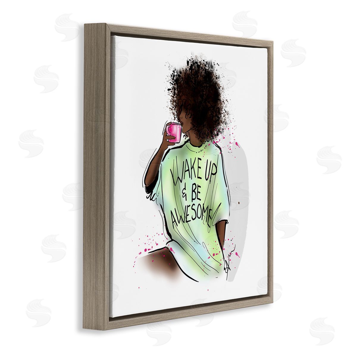 Alison Petrie Wake Up Be Awesome Phrase Brown Floating Frame Canvas Wall Art Print