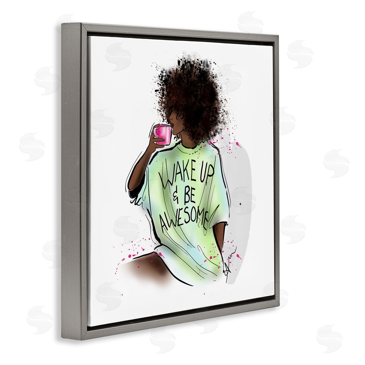 Alison Petrie Wake Up Be Awesome Phrase Gray Floating Frame Canvas Wall Art Print