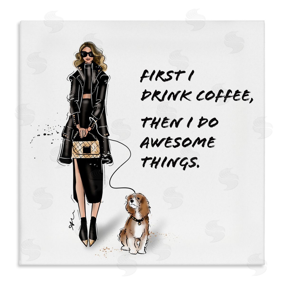 Alison Petrie Coffee & Awesome Things Phrase Stretched Canvas Wall Art Print