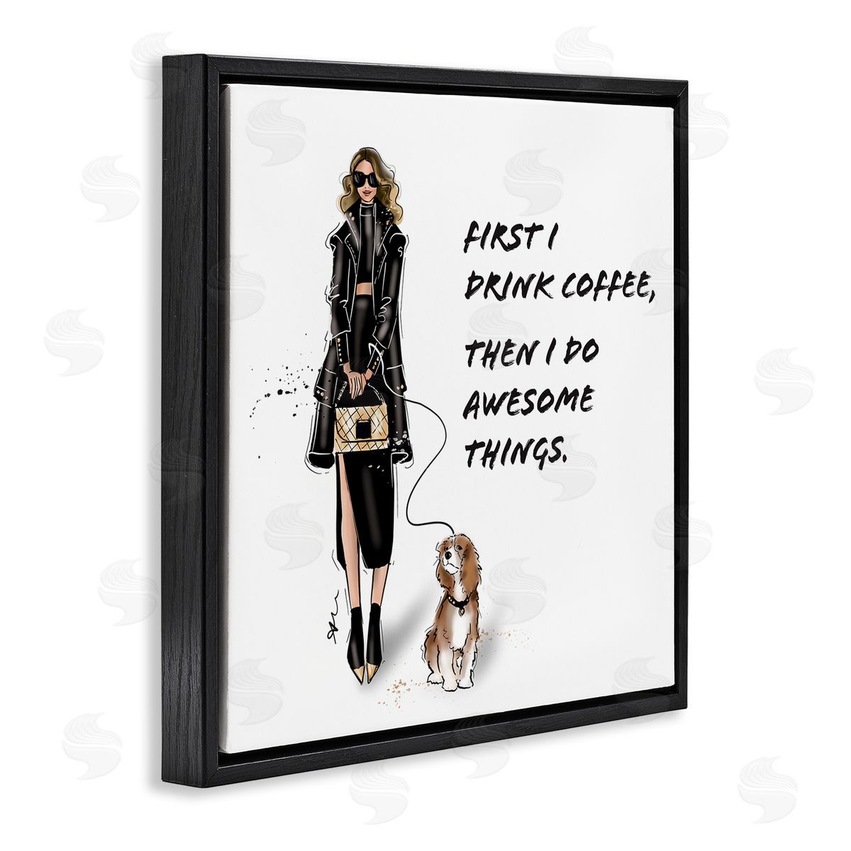 Alison Petrie Coffee & Awesome Things Phrase Black Floating Frame Canvas Wall Art Print